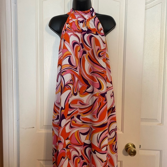 “EXPRESS” Retro Swirl Halter Neck Maxi Dress - Picture 2 of 13